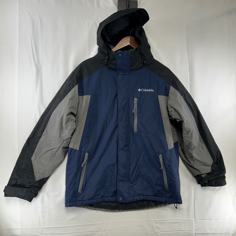 Columbia Hooded Jacket Mens Medium Navy Grey Black Waterproof Omni Shield
